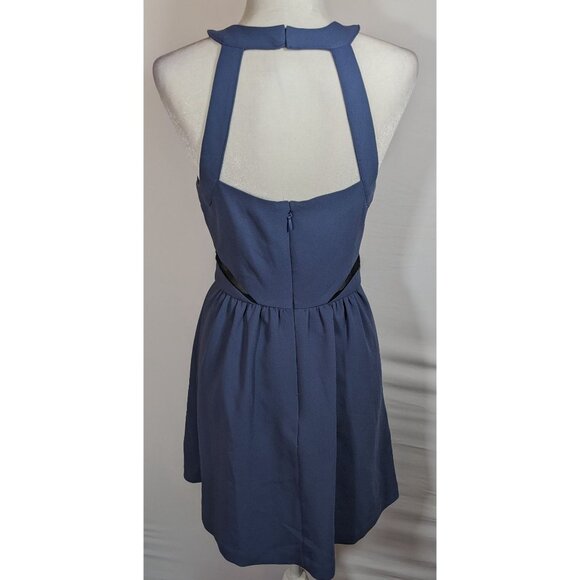 BCBGeneration Blue Open Back Dress With Black Mesh Cutouts - Picture 9 of 9